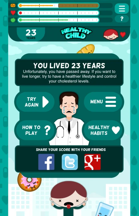 Healthy Child Game over screen design Healthy Child Game over screen design