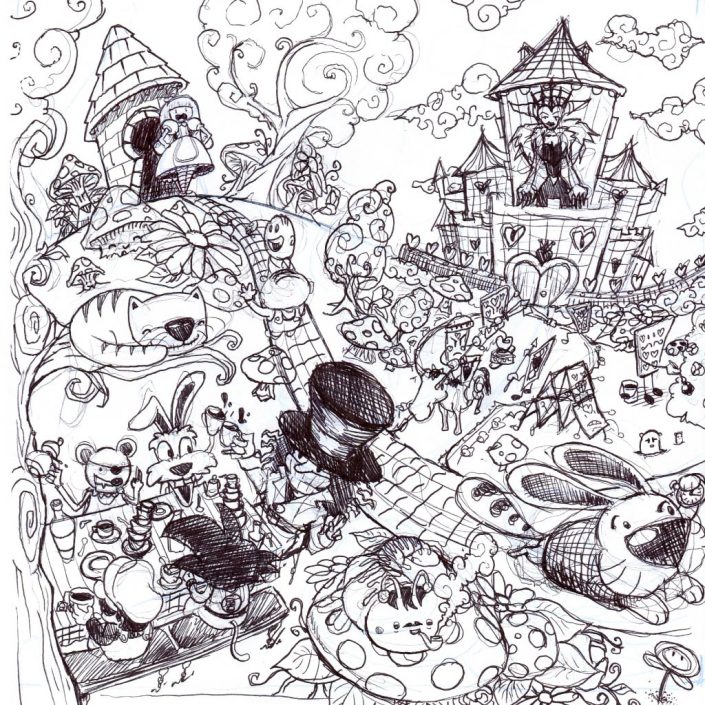 Alice adventures in Wonderland pencil sketch