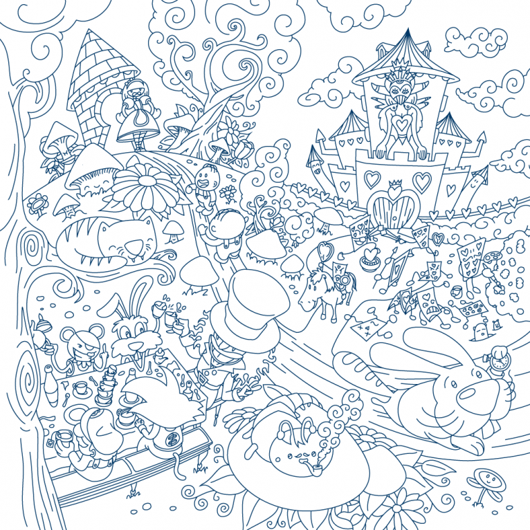 Alice adventures in Wonderland vector line art