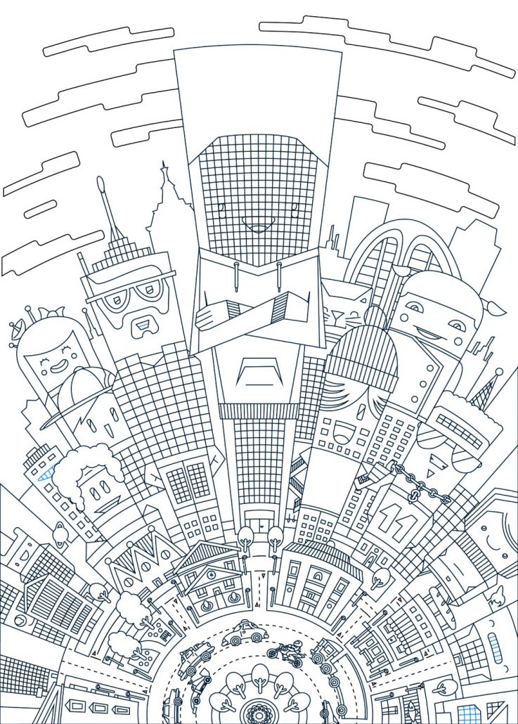 Vector Cartoon city illustration for Boks clothing, TheToonPlanet