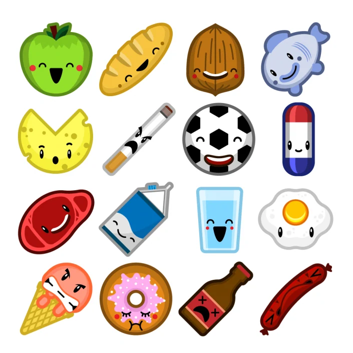 Vector cartoon food sprites icon set design Vector cartoon food sprites icon set design