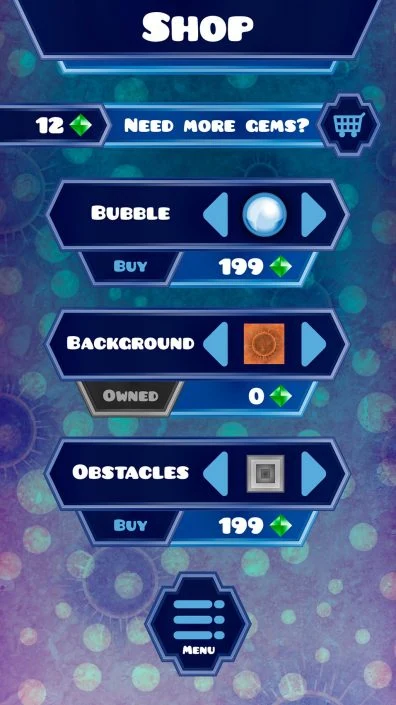 Bubbloid options UI design (Graphic user interface)