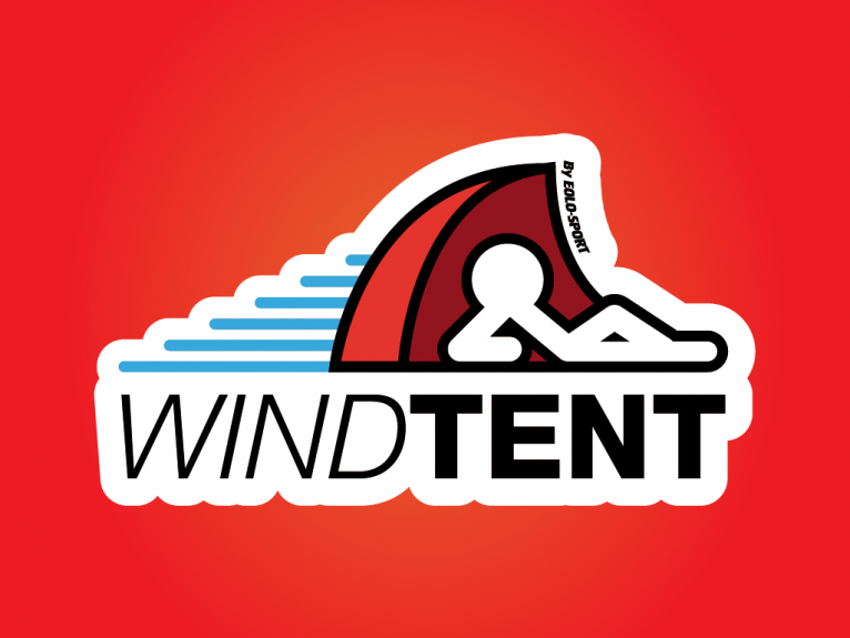 Logo design for Windtent, a pop-up tent for protecting against the wind and sun in the beach manufactured by Eolo-Sport, a toy and kite company based in Gijón, Spain,